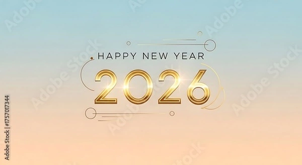 Fototapeta Sparkling golden 2026 numbers with happy new year text on gradient background