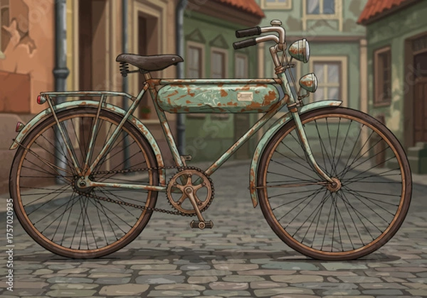 Fototapeta Vintage Bicycle with Rust and Patina in Urban Setting.