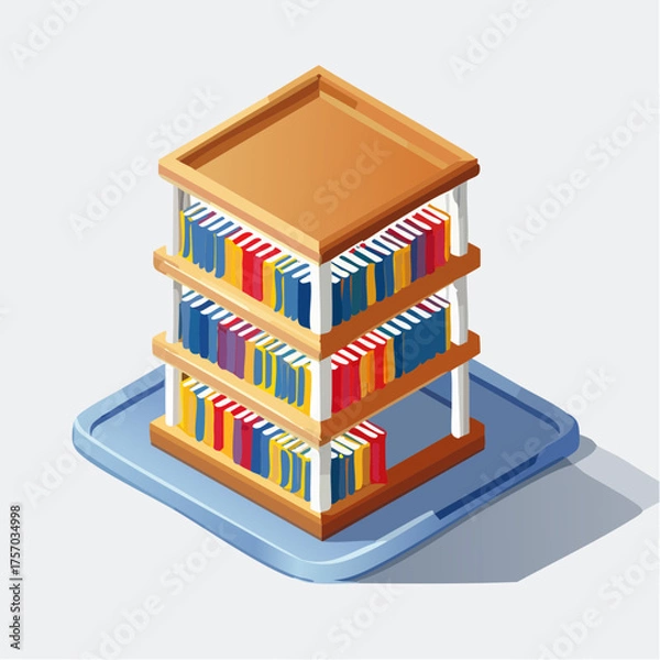 Fototapeta Isometric bookshelf illustration stacked books and modern design