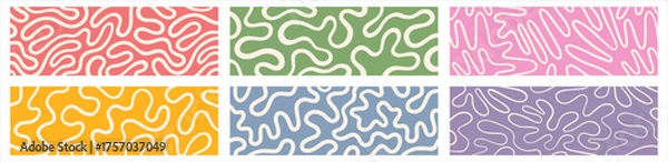 Fototapeta Twisted lines, fluid curved wiggling stripes vector 1:3 backgrounds banners set. Liquid funky chaotic ornaments, groovy hippie patterns collection. Doodle, uneven hand drawn wavy organic winding lines