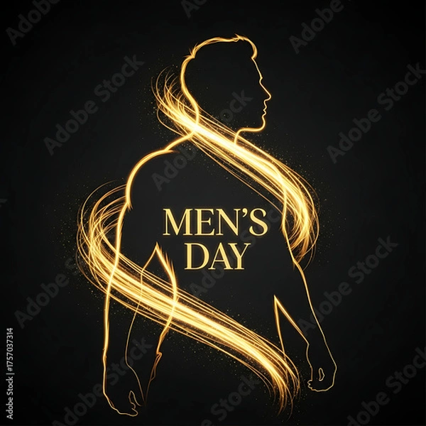 Obraz Elegant Mens Day celebration with golden light trails and male silhouette