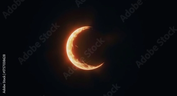 Fototapeta Glowing crescent moon against a dark night sky