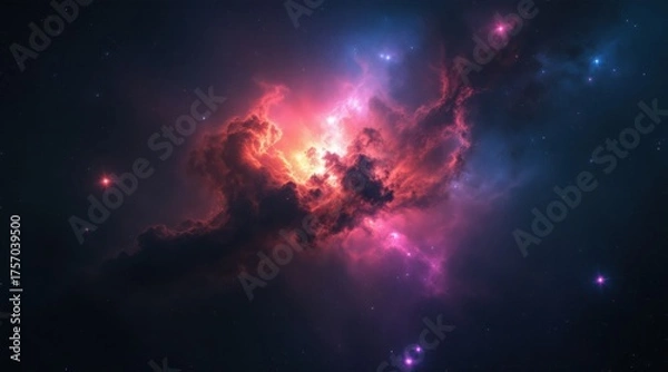 Fototapeta Vibrant nebula with starbursts in deep space