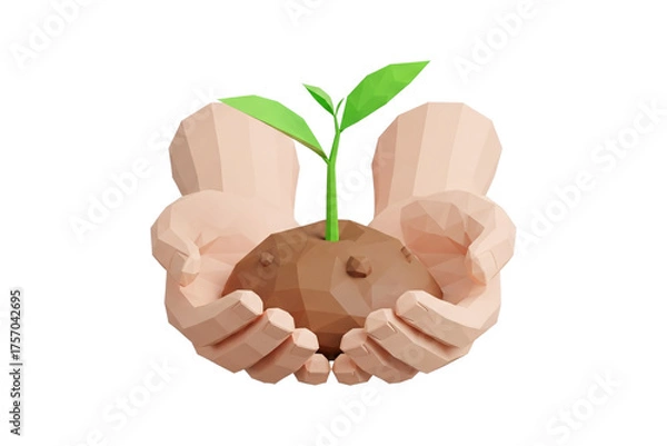 Obraz Hands Holding a Small Plant Growing from Soil