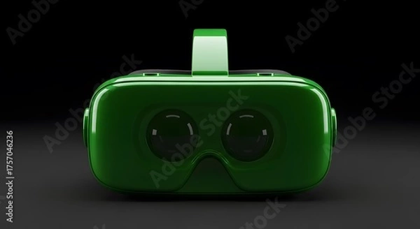 Fototapeta Green VR Headset on Black Background - Virtual Reality Technology.