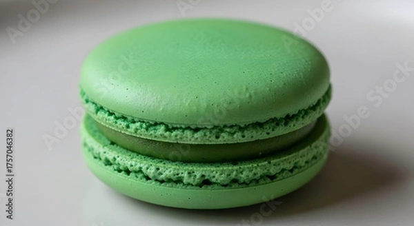 Obraz Vibrant Green Macaron Cookie Delicacy on a Plain Background.