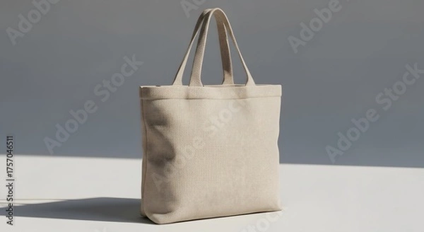 Obraz Neutral Canvas Tote Bag on White Surface, Minimalist Design.