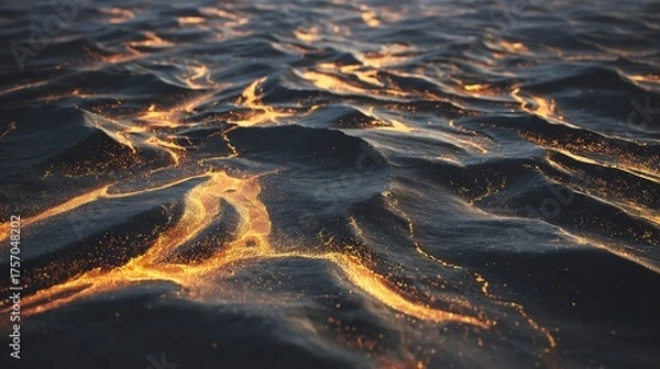 Fototapeta The ocean s mysterious currents illuminated with golden trails showcasing nature s raw power and ethereal beauty in high