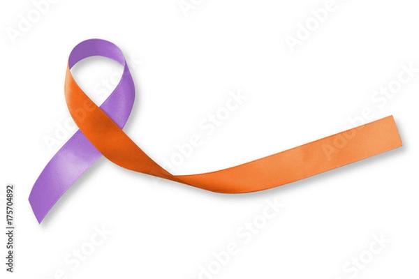 Fototapeta Orchid Orange Awareness ribbon isolated on white background (clipping path) symbolic bow color for Eczema Dermatitis skin disease and Psoriasis illness
