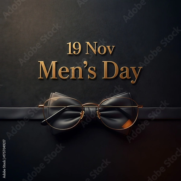 Obraz Elegant Mens Day greeting card with golden lettering and bow tie