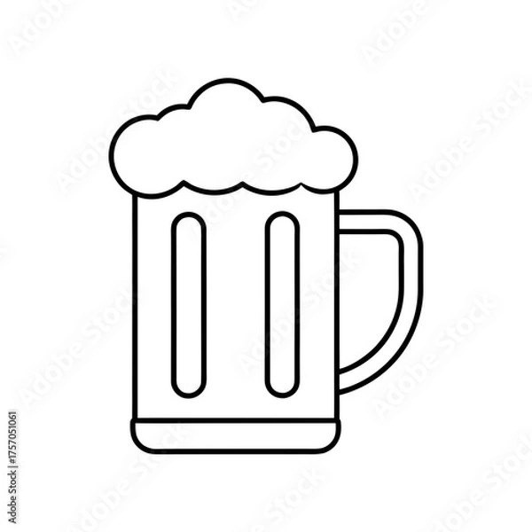 Fototapeta Outline drawing of a beer mug with foam on top on transparent background