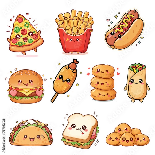 Obraz Cute Kawaii Fast Food Characters Set