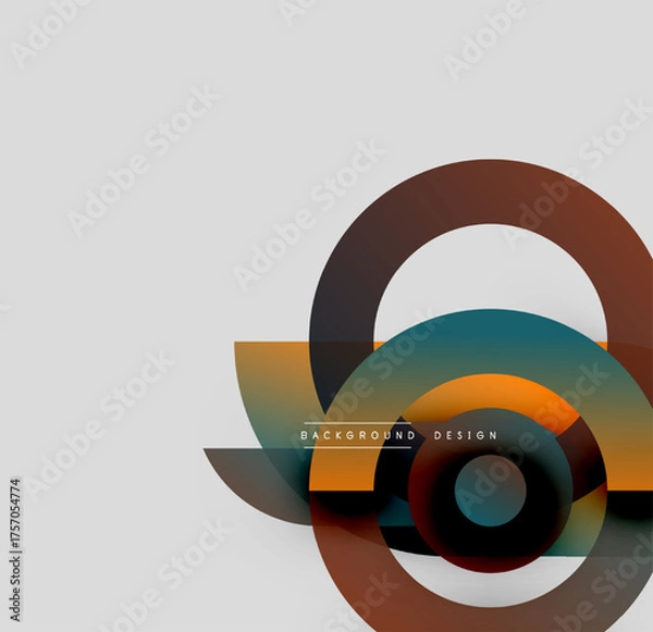 Fototapeta Abstract circles overlap, creating dynamic visual effect. Warm tones blend with cool shades on gray backdrop. Minimalist design.