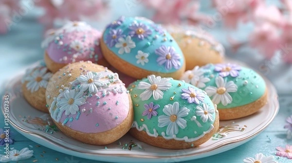 Fototapeta Celebrating spring with colorful flower decorated cookies a sweet tribute to renewal and joy presented with soft