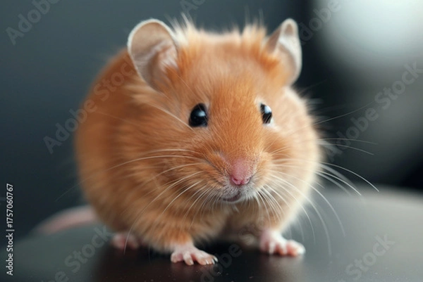 Fototapeta A cute and curious brown rodent exploring its natural habitat on a sleek black surface, perfect for nature or animal-themed designs  