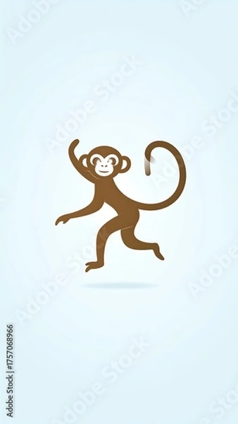 Obraz Simple cartoon monkey jumping in a blue gradient backdrop