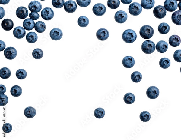 Obraz An overhead view showing multiple blueberries arranged around a blank, black background