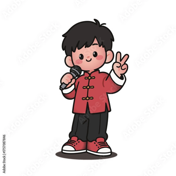 Fototapeta Katon is the boy holding a microphone