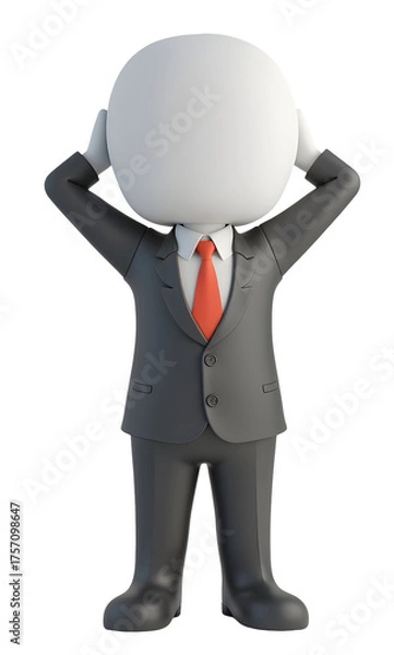 Fototapeta Business figure in suit, hands on head, showing extreme stress and worry