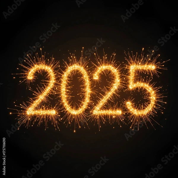 Obraz Radiant 2025 typography formed from golden spark trails.