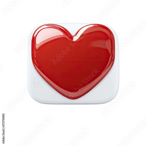Obraz Glossy red heart centered on a square white button