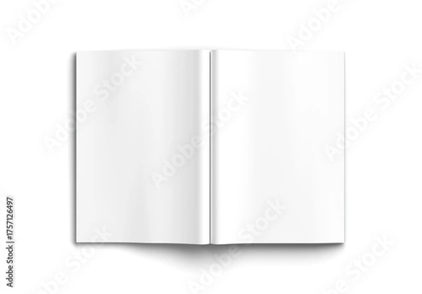 Fototapeta Open magazine isolated on transparent background. Cut out blank brochure mockup 3D rendering