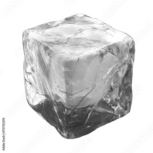 Obraz Single ice cube resting on a surface, showcasing its transparency and texture under soft lighting