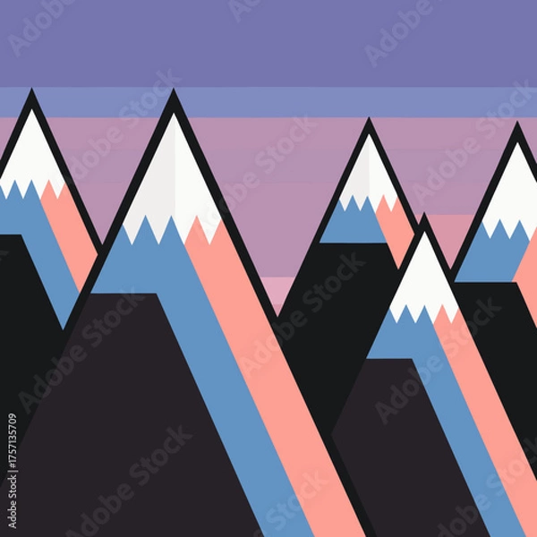 Fototapeta Abstract geometric mountain landscape with pastel sunset sky