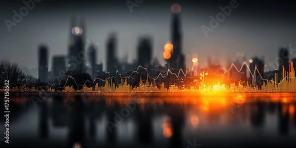 Fototapeta Double exposure image of a business stock chart overlaid with a city view