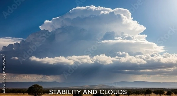 Fototapeta Massive cumulonimbus cloud formation raining down on a vast landscape