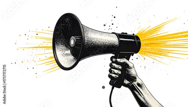Obraz Bold announcement with megaphone in hand, a powerful voice amplifying messages and driving social change, ideal for dynamic campaigns and urgent calls to action