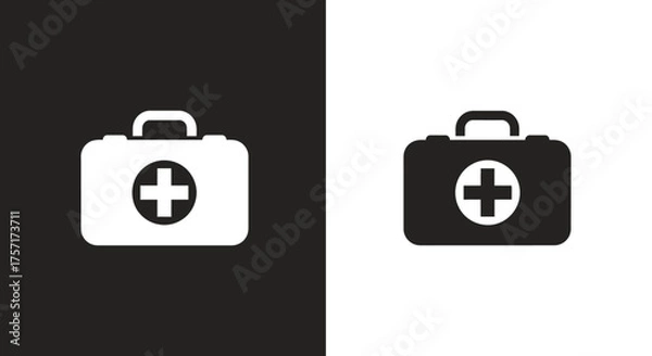 Fototapeta Minimalist Medical Kit Vector Icon with First Aid Cross Symbol in Black and White