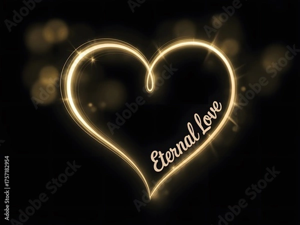 Obraz Radiant golden heart outline with eternal love script against a dark bokeh lit background symbolizing enduring affection