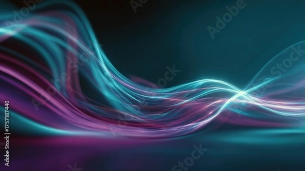 Fototapeta Dynamic Abstract Flowing Lines of Light in Turquoise and Pink