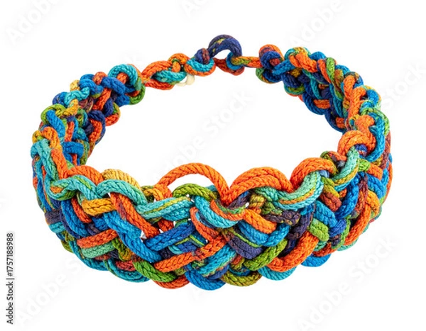 Fototapeta Colorful Woven Bracelet with Intricate Knot Design isolated on transparent background PNG