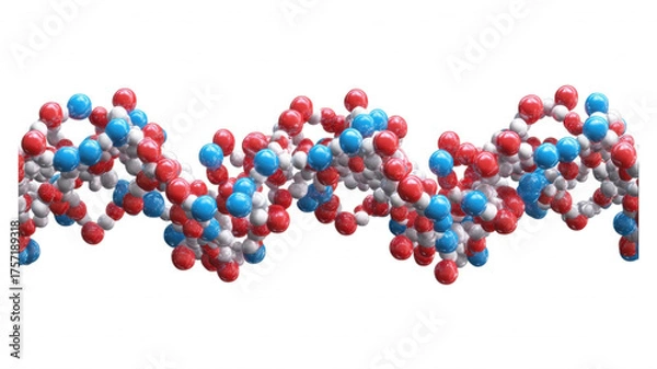 Fototapeta Colorful molecular structure with red blue and white spheres