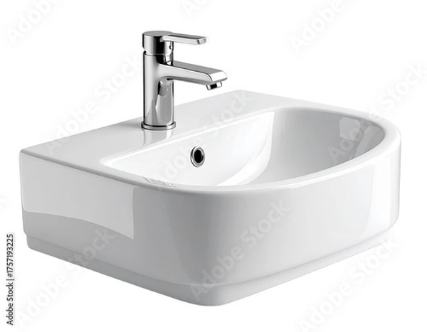 Fototapeta Elegant Minimalist White Basin with Polished Chrome Faucet isolated on transparent background PNG