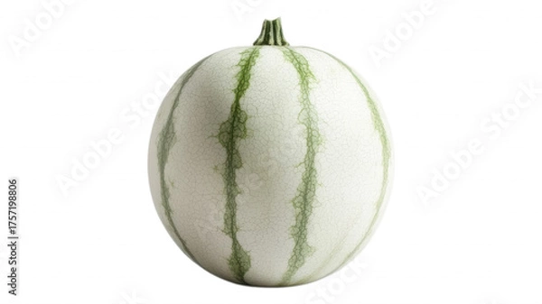Obraz Isolated white watermelon with green stripes and stem top