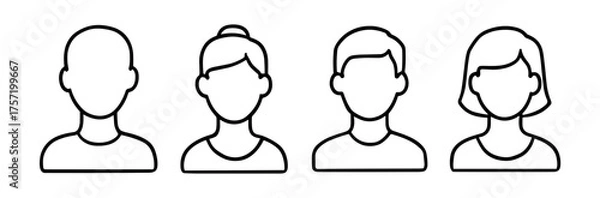 Fototapeta Simple avatar profile people icon set on transparent background