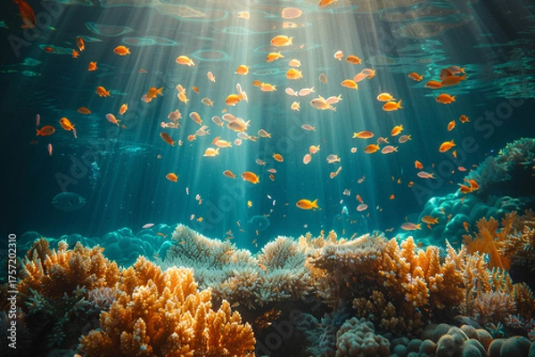 Fototapeta Coral reefs play a crucial role in maintaining delicate balance of marine ecosystems through their symbiotic relationships, rich biodiversity, and urgent need for conservation efforts to protect these