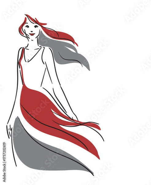 Obraz 美容イメージ背景透過、ロングヘア、赤いドレスの女性