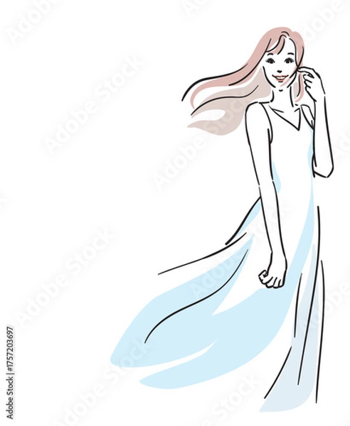 Obraz 美容イメージ背景透過、ロングヘア、ブルーのドレスの女性