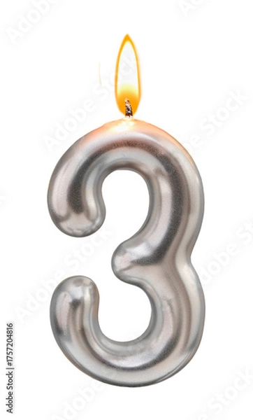 Obraz Metallic Number three Candle with Flame