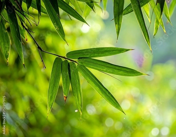 Fototapeta Lush green bamboo leaves in sunlight