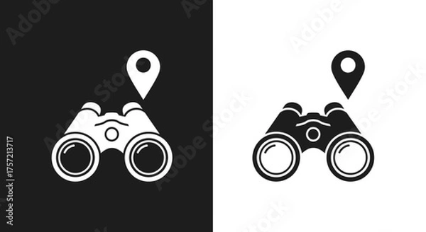 Fototapeta Minimalist Binoculars and Location Pin Vector Icon Set for Search and Discovery