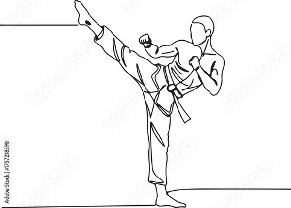 Fototapeta Karate Fighter Performing a High Kick uniform