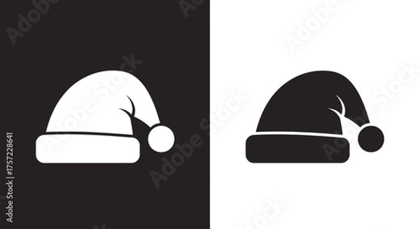 Fototapeta Icon Set Vector Minimalist Santa Hat Symbol in Black and White for Christmas Holiday Design