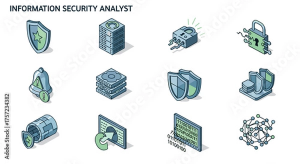 Obraz Isometric cybersecurity icons representing security measures