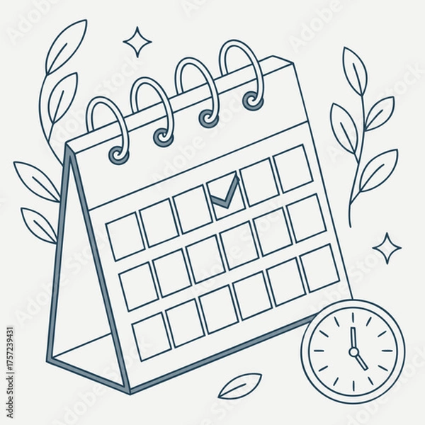 Obraz Line art drawing of a calendar and clock for scheduling and time management