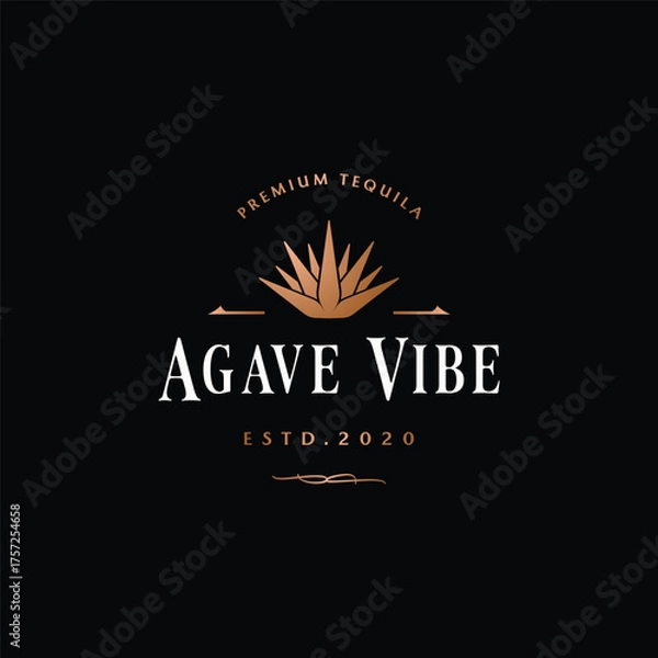 Fototapeta Vintage mexican agave plant logo template design for traditional tequila drink.